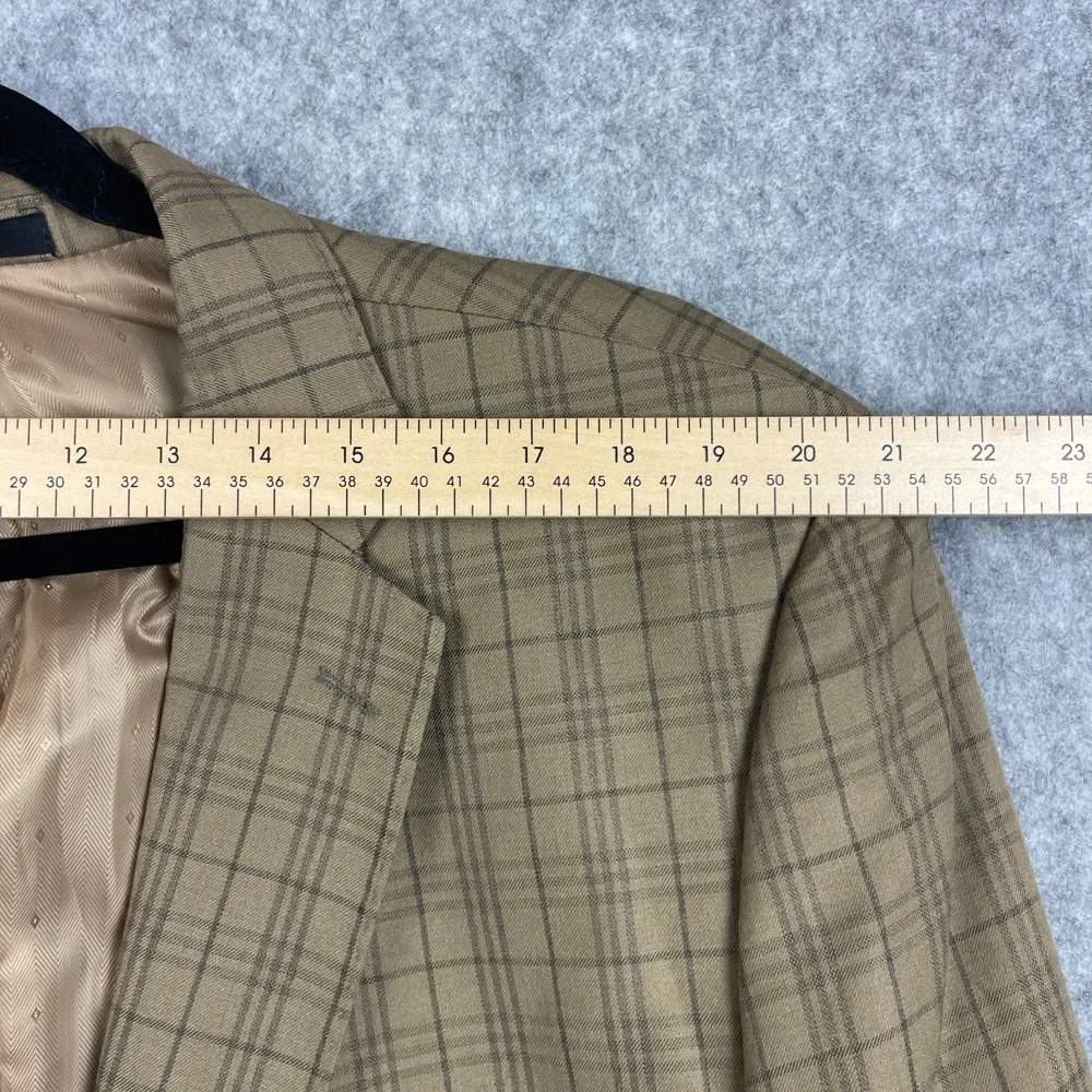 Statement Blazer Vest Waistcoat 2 Piece Set Mens 50L Beige Plaid Wool Italy Made